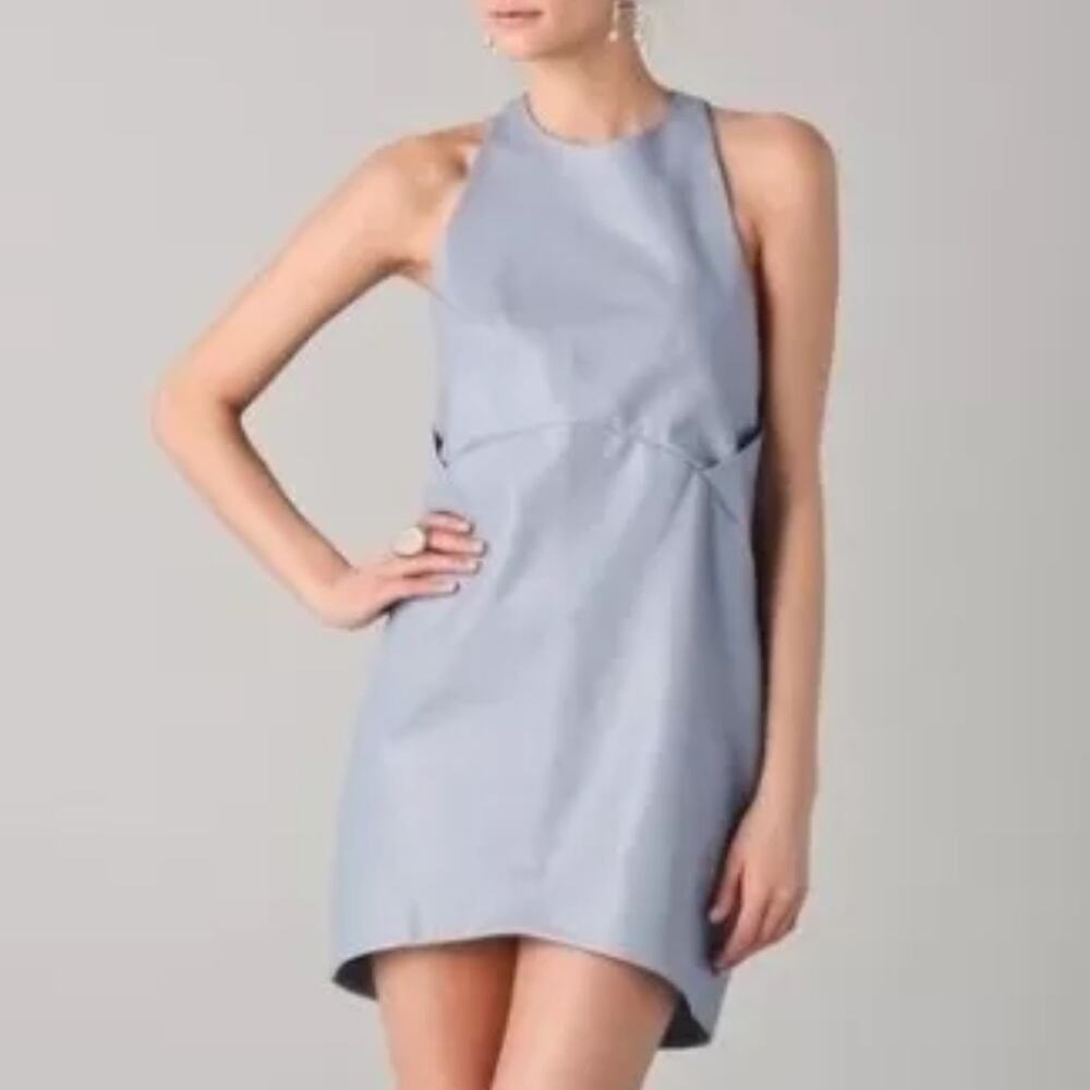 Porter Grey  Perforated Cocoon Hydrangea Leather Mini Blue Dress Size 0 NWT